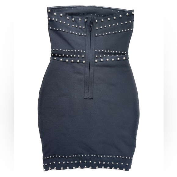 “BY THE WAY” BLAKE - BLACK STUDDED BANDAGE BODYCON DRESS  (XXS) - Picture 2 of 4